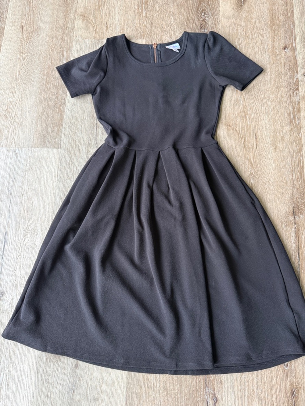 LuLaRoe black Short-Sleeve Fit & Flare Midi Dress with gold/copper tone zipper